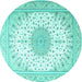 Round Machine Washable Medallion Turquoise Traditional Area Rugs, wshtr3464turq