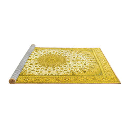 Sideview of Machine Washable Medallion Yellow Traditional Rug, wshtr3464yw