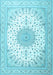 Machine Washable Medallion Light Blue Traditional Rug, wshtr3464lblu