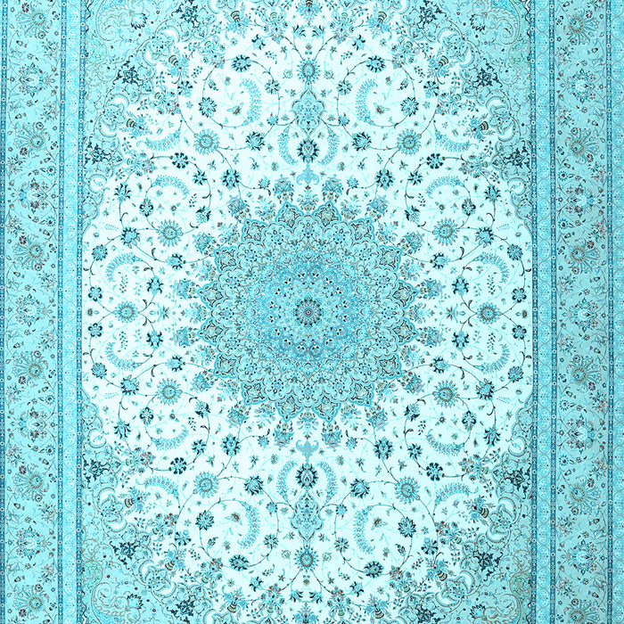Machine Washable Medallion Light Blue Traditional Rug, wshtr3464lblu