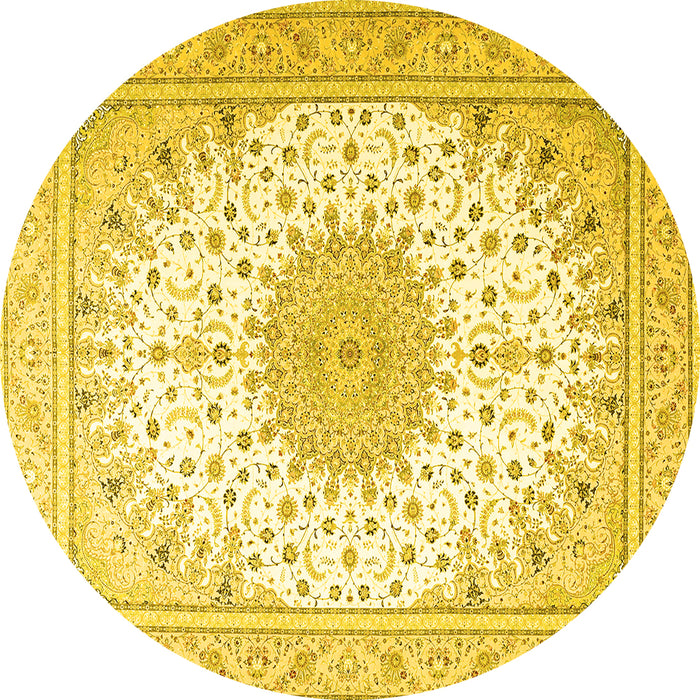 Round Medallion Yellow Traditional Rug, tr3464yw