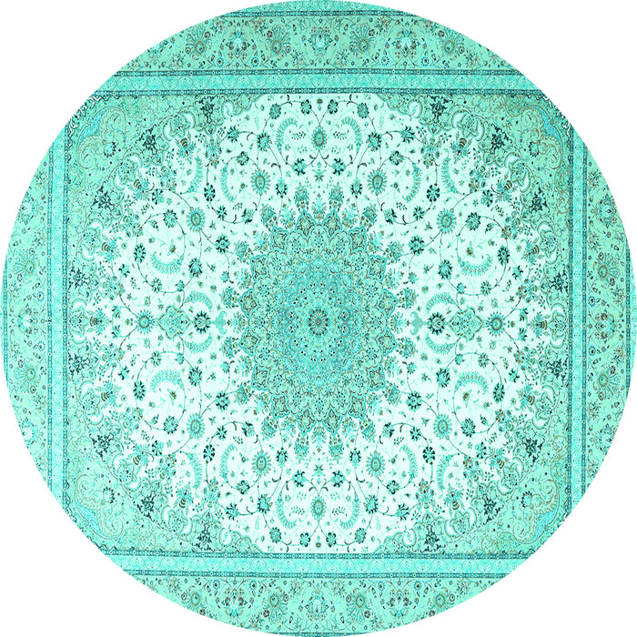 Round Medallion Turquoise Traditional Rug, tr3464turq