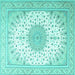 Square Medallion Turquoise Traditional Rug, tr3464turq