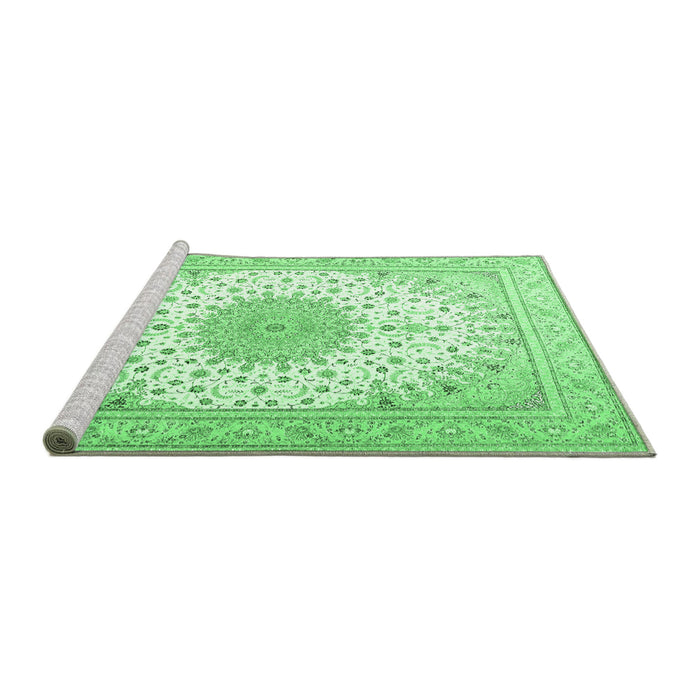 Sideview of Machine Washable Medallion Emerald Green Traditional Area Rugs, wshtr3464emgrn