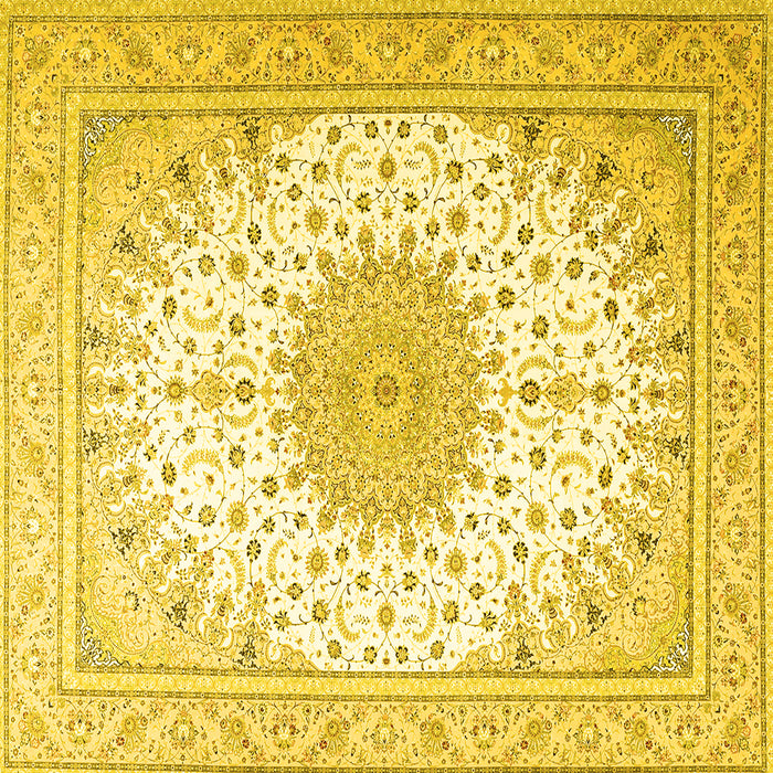 Square Machine Washable Medallion Yellow Traditional Rug, wshtr3464yw