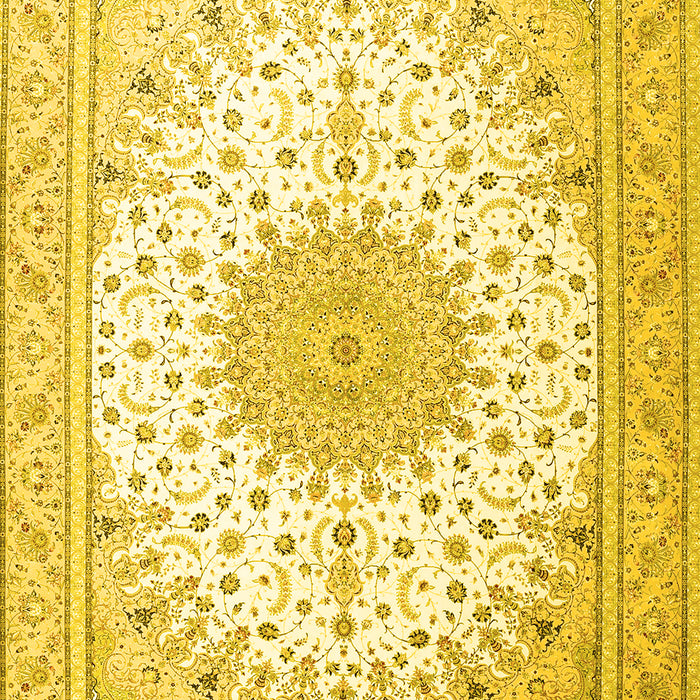 Machine Washable Medallion Yellow Traditional Rug, wshtr3464yw