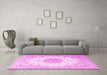 Machine Washable Medallion Pink Traditional Rug in a Living Room, wshtr3464pnk