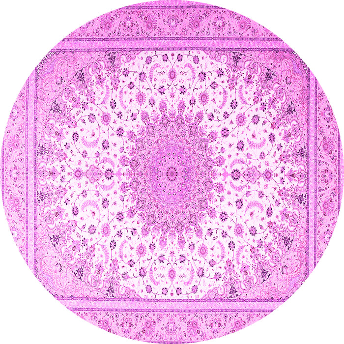 Round Machine Washable Medallion Pink Traditional Rug, wshtr3464pnk