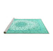 Sideview of Machine Washable Medallion Turquoise Traditional Area Rugs, wshtr3464turq