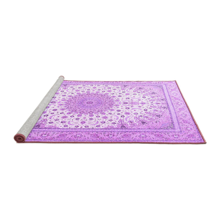Sideview of Machine Washable Medallion Purple Traditional Area Rugs, wshtr3464pur