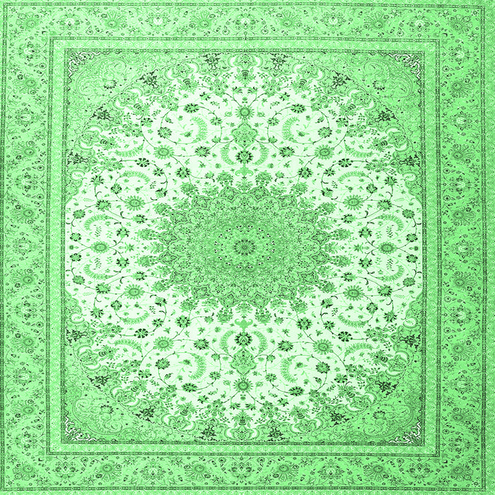 Square Machine Washable Medallion Emerald Green Traditional Area Rugs, wshtr3464emgrn