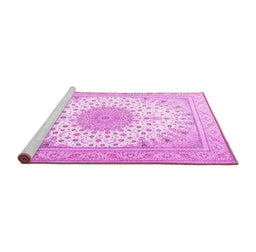 Sideview of Machine Washable Medallion Pink Traditional Rug, wshtr3464pnk