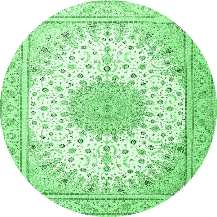 Round Machine Washable Medallion Emerald Green Traditional Area Rugs, wshtr3464emgrn