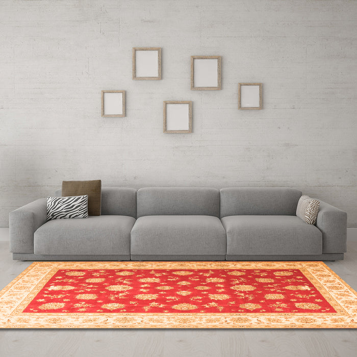 Machine Washable Oriental Orange Traditional Area Rugs in a Living Room, wshtr3465org