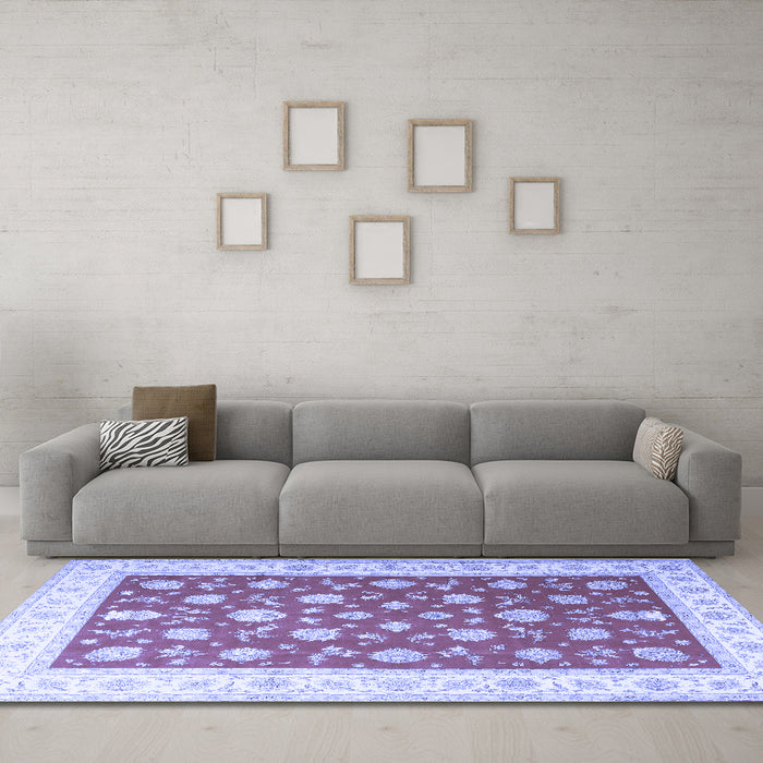Machine Washable Oriental Blue Traditional Rug in a Living Room, wshtr3465blu