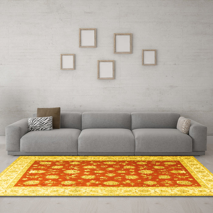 Machine Washable Oriental Yellow Traditional Rug in a Living Room, wshtr3465yw