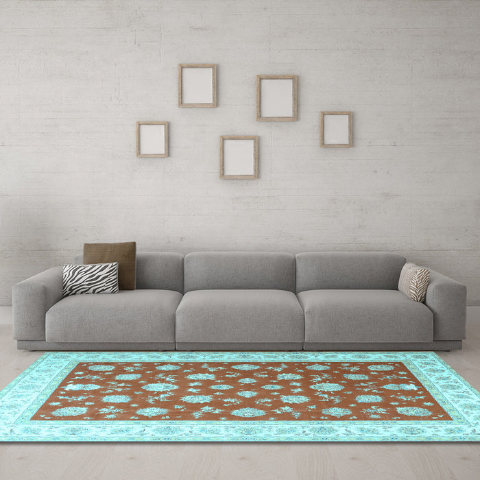 Machine Washable Oriental Light Blue Traditional Rug in a Living Room, wshtr3465lblu