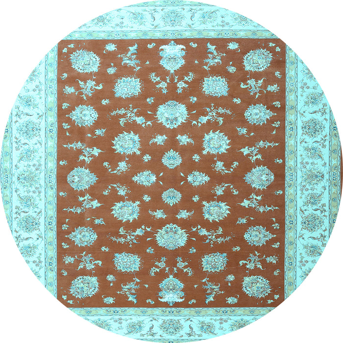 Round Machine Washable Oriental Light Blue Traditional Rug, wshtr3465lblu