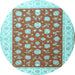 Round Machine Washable Oriental Light Blue Traditional Rug, wshtr3465lblu