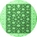 Round Oriental Emerald Green Traditional Rug, tr3465emgrn