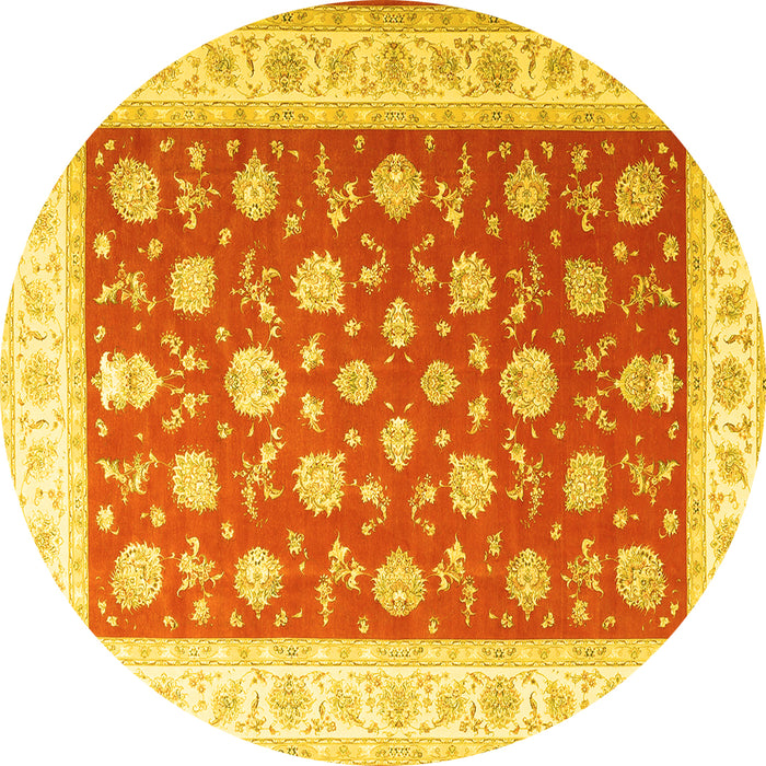 Round Oriental Yellow Traditional Rug, tr3465yw
