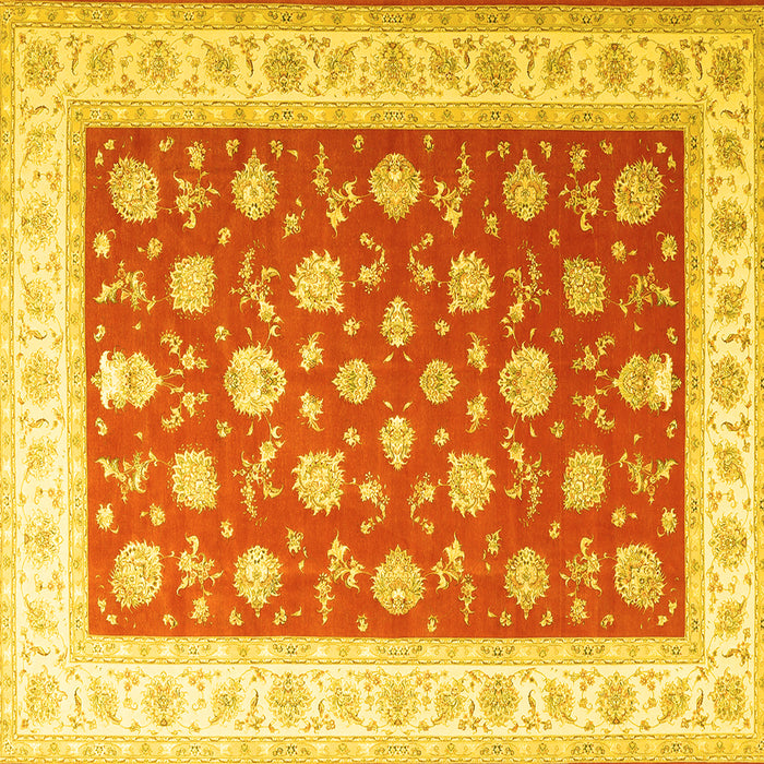 Square Machine Washable Oriental Yellow Traditional Rug, wshtr3465yw