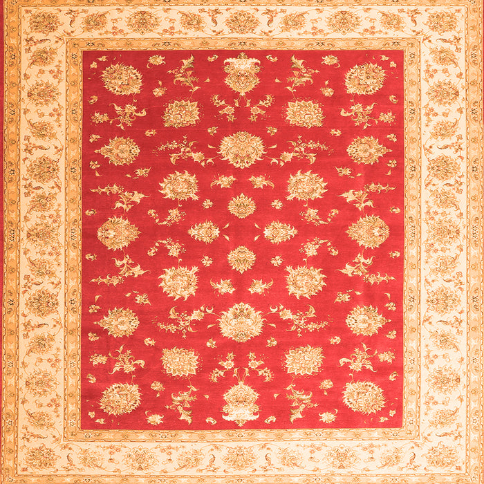 Round Machine Washable Oriental Orange Traditional Area Rugs, wshtr3465org