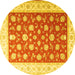 Round Machine Washable Oriental Yellow Traditional Rug, wshtr3465yw