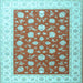 Square Machine Washable Oriental Light Blue Traditional Rug, wshtr3465lblu