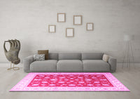 Machine Washable Oriental Pink Traditional Rug, wshtr3465pnk