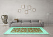 Machine Washable Oriental Turquoise Traditional Area Rugs in a Living Room,, wshtr3465turq