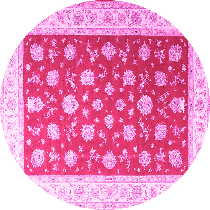 Round Machine Washable Oriental Pink Traditional Rug, wshtr3465pnk