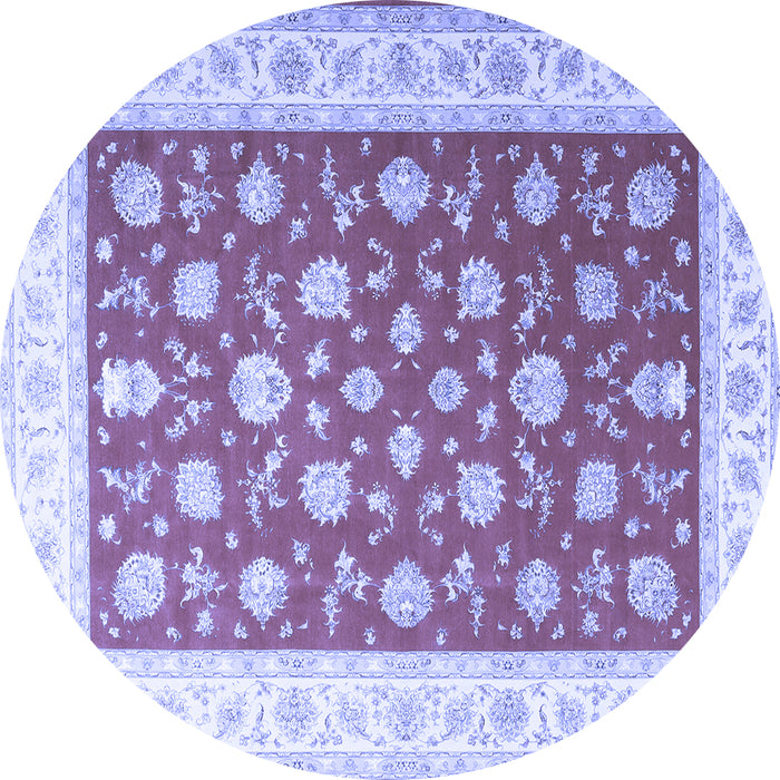 Round Machine Washable Oriental Blue Traditional Rug, wshtr3465blu