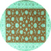 Round Oriental Turquoise Traditional Rug, tr3465turq