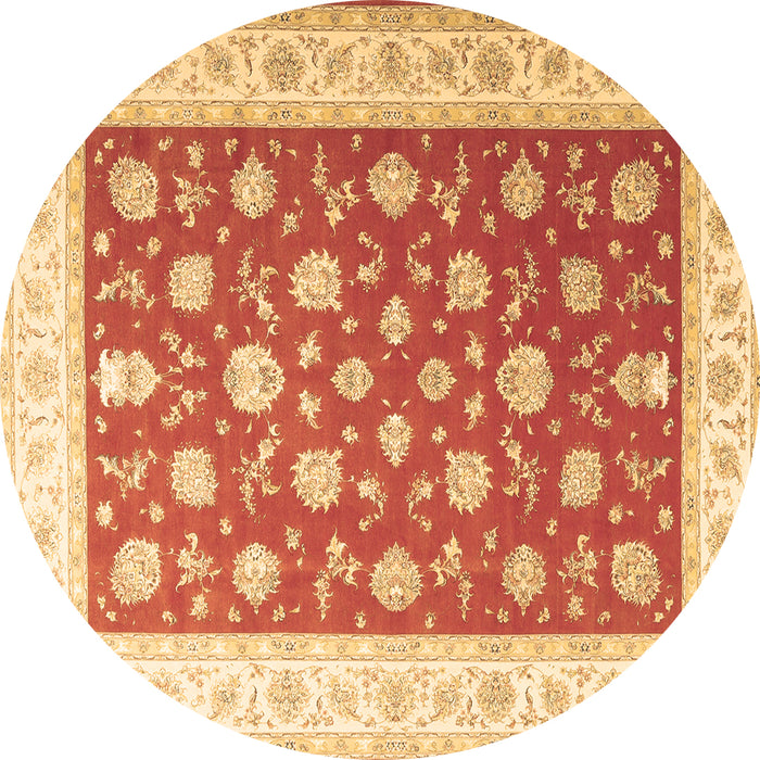 Round Oriental Brown Traditional Rug, tr3465brn