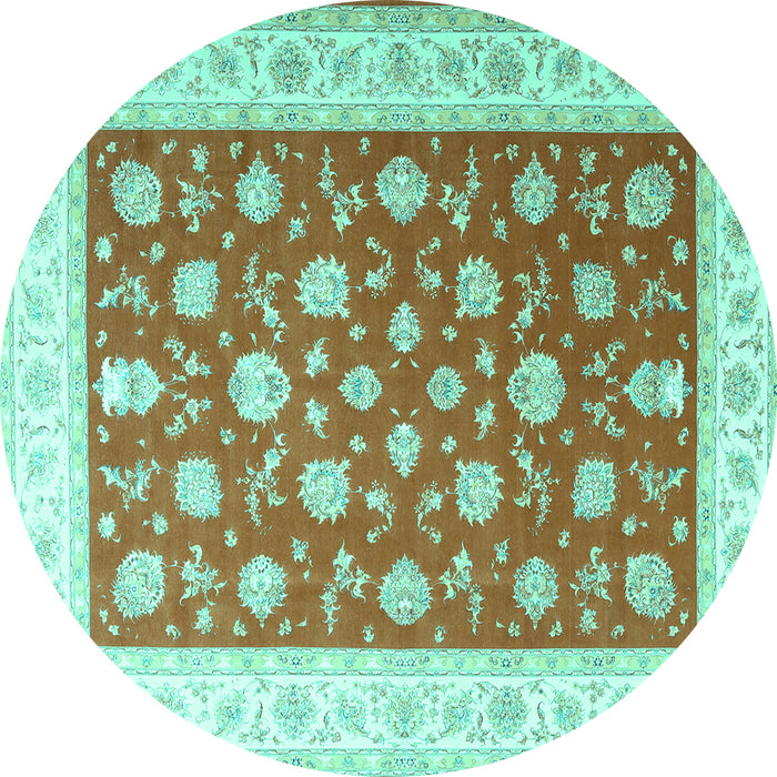 Round Machine Washable Oriental Turquoise Traditional Area Rugs, wshtr3465turq