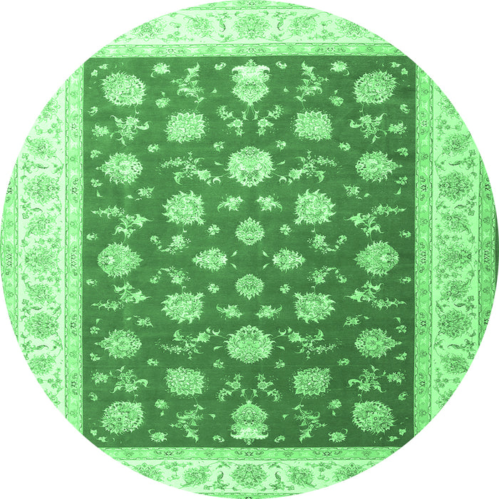 Round Machine Washable Oriental Emerald Green Traditional Area Rugs, wshtr3465emgrn