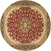 Round Machine Washable Medallion Brown Traditional Rug, wshtr3466brn