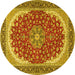 Round Machine Washable Medallion Yellow Traditional Rug, wshtr3466yw