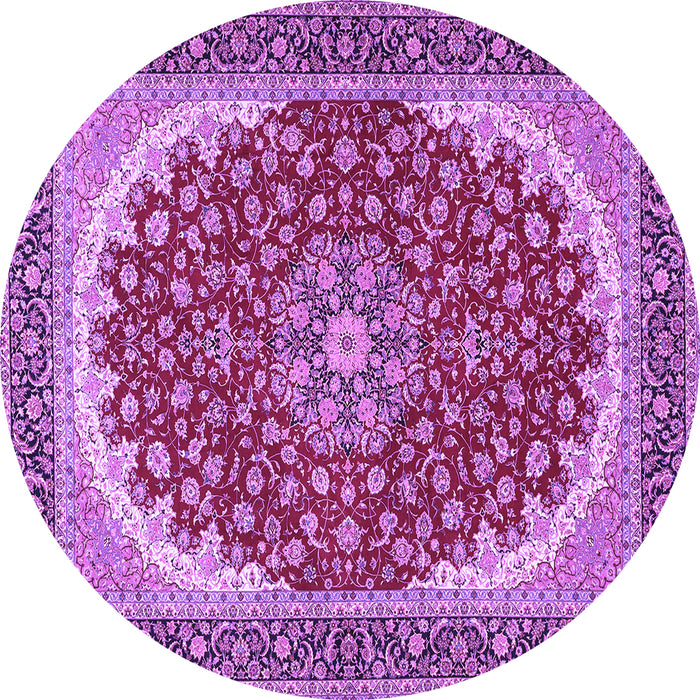 Round Machine Washable Medallion Purple Traditional Area Rugs, wshtr3466pur
