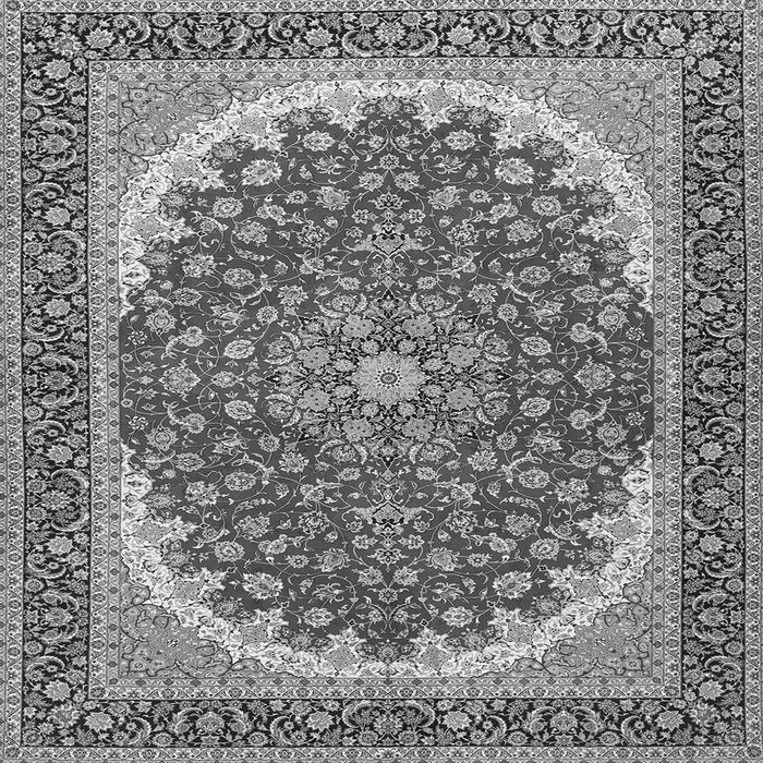 Round Machine Washable Medallion Gray Traditional Rug, wshtr3466gry