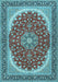 Machine Washable Medallion Light Blue Traditional Rug, wshtr3466lblu