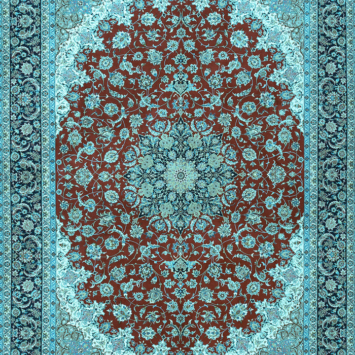Machine Washable Medallion Light Blue Traditional Rug, wshtr3466lblu
