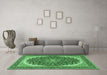 Machine Washable Medallion Emerald Green Traditional Area Rugs in a Living Room,, wshtr3466emgrn