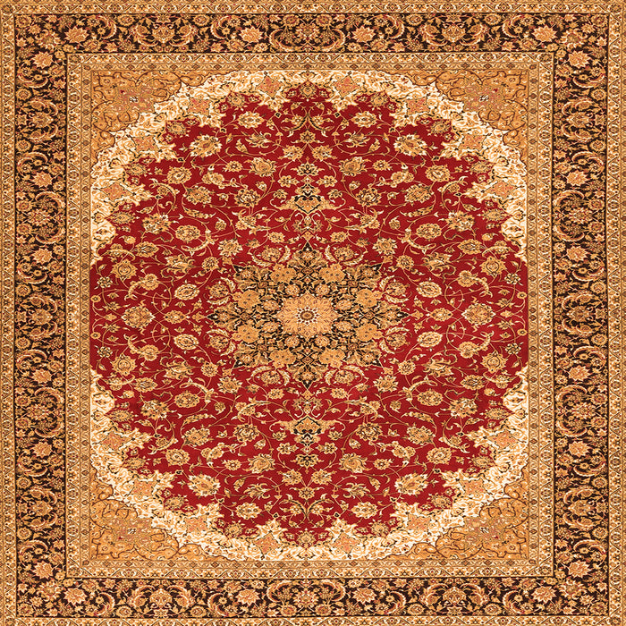 Round Machine Washable Medallion Orange Traditional Area Rugs, wshtr3466org