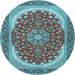 Round Medallion Light Blue Traditional Rug, tr3466lblu