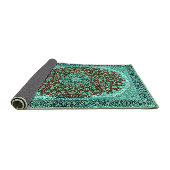 Sideview of Medallion Turquoise Traditional Rug, tr3466turq