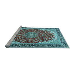 Sideview of Machine Washable Medallion Light Blue Traditional Rug, wshtr3466lblu