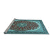 Sideview of Machine Washable Medallion Light Blue Traditional Rug, wshtr3466lblu