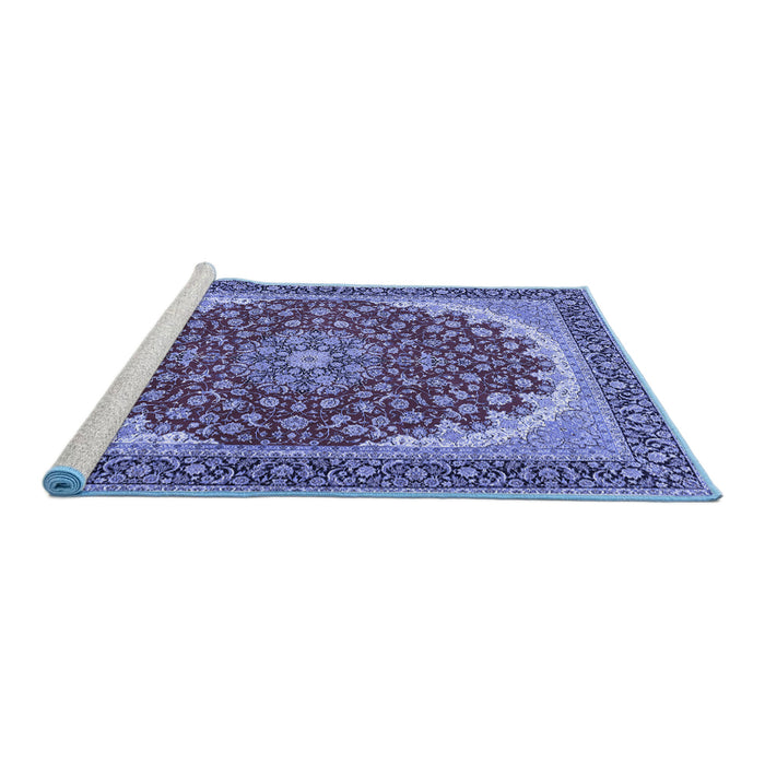 Sideview of Machine Washable Medallion Blue Traditional Rug, wshtr3466blu